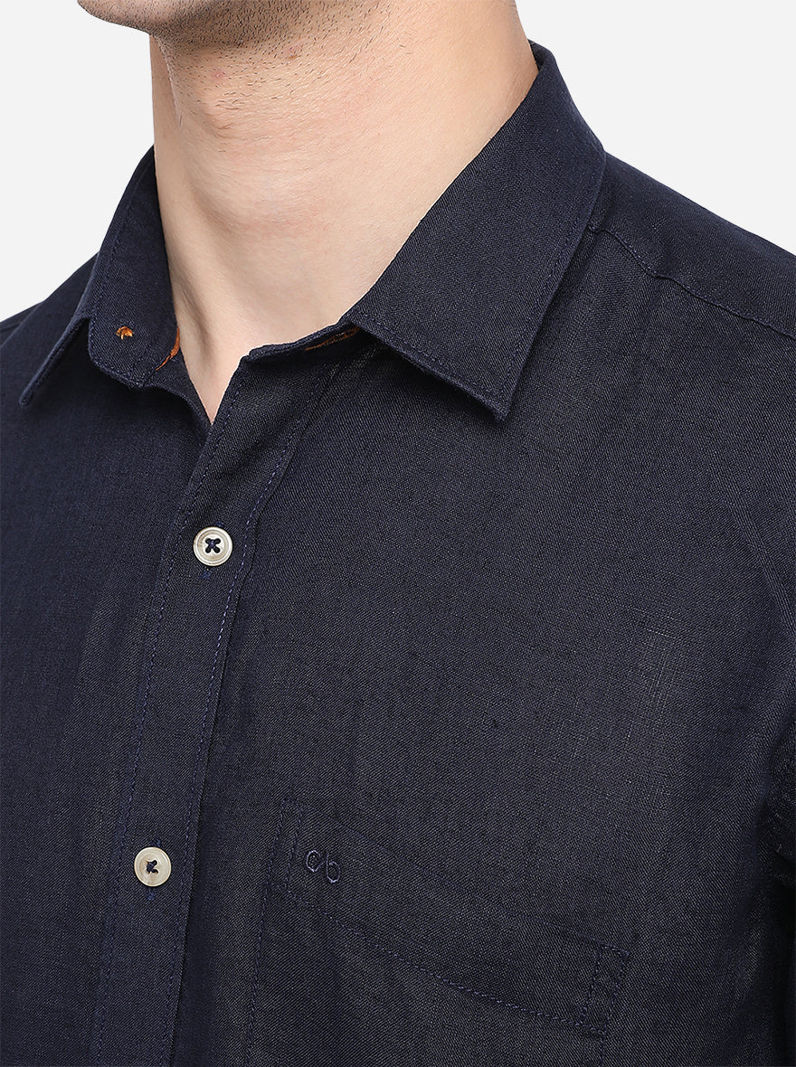 Indigo Blue Solid Slim Fit Semi Casual Shirt | Pehervi