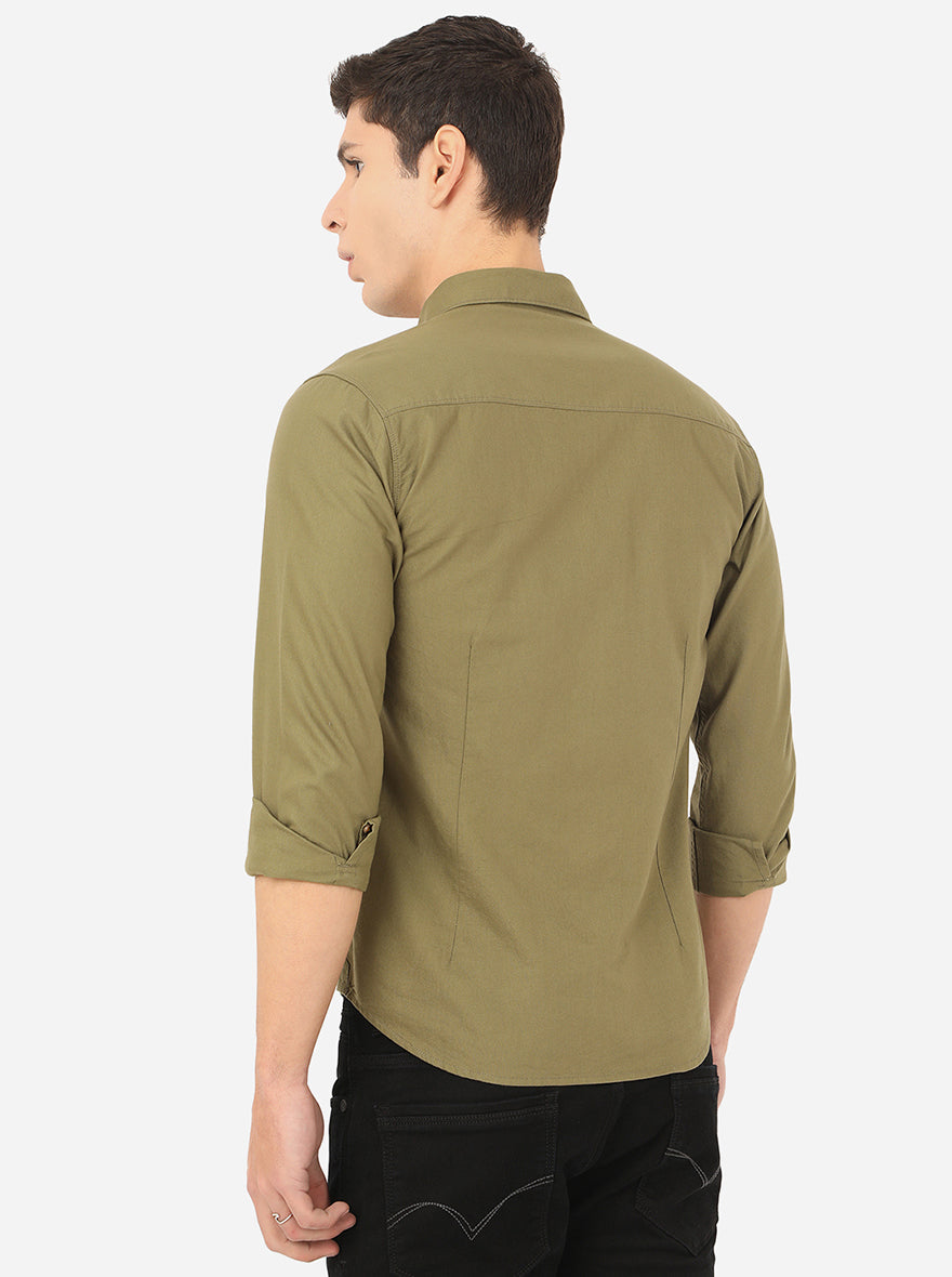 Olive Brown Solid Slim Fit Semi Casual Shirt | Pehervi