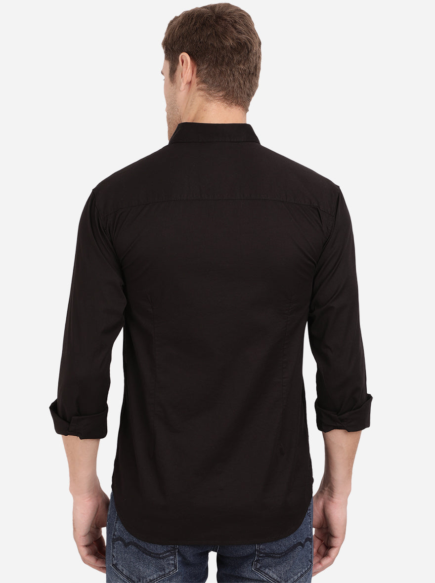 Jet Black Solid Slim Fit Semi Casual Shirt | Pehervi