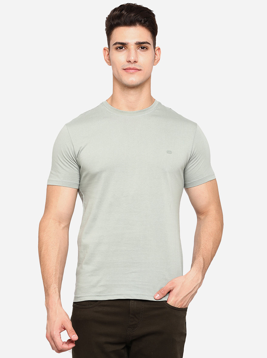 Tint Green Solid Slim Fit T-Shirt | pehervi