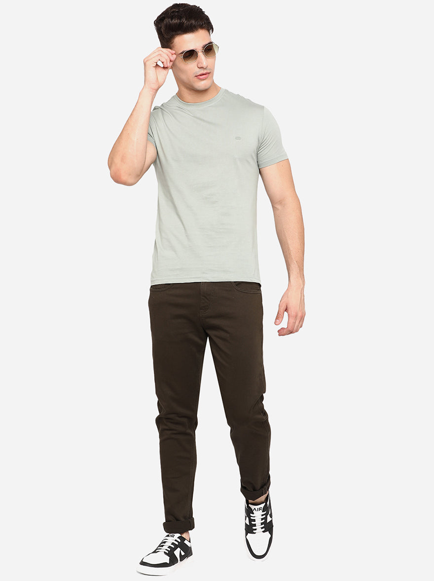 Tint Green Solid Slim Fit T-Shirt | pehervi