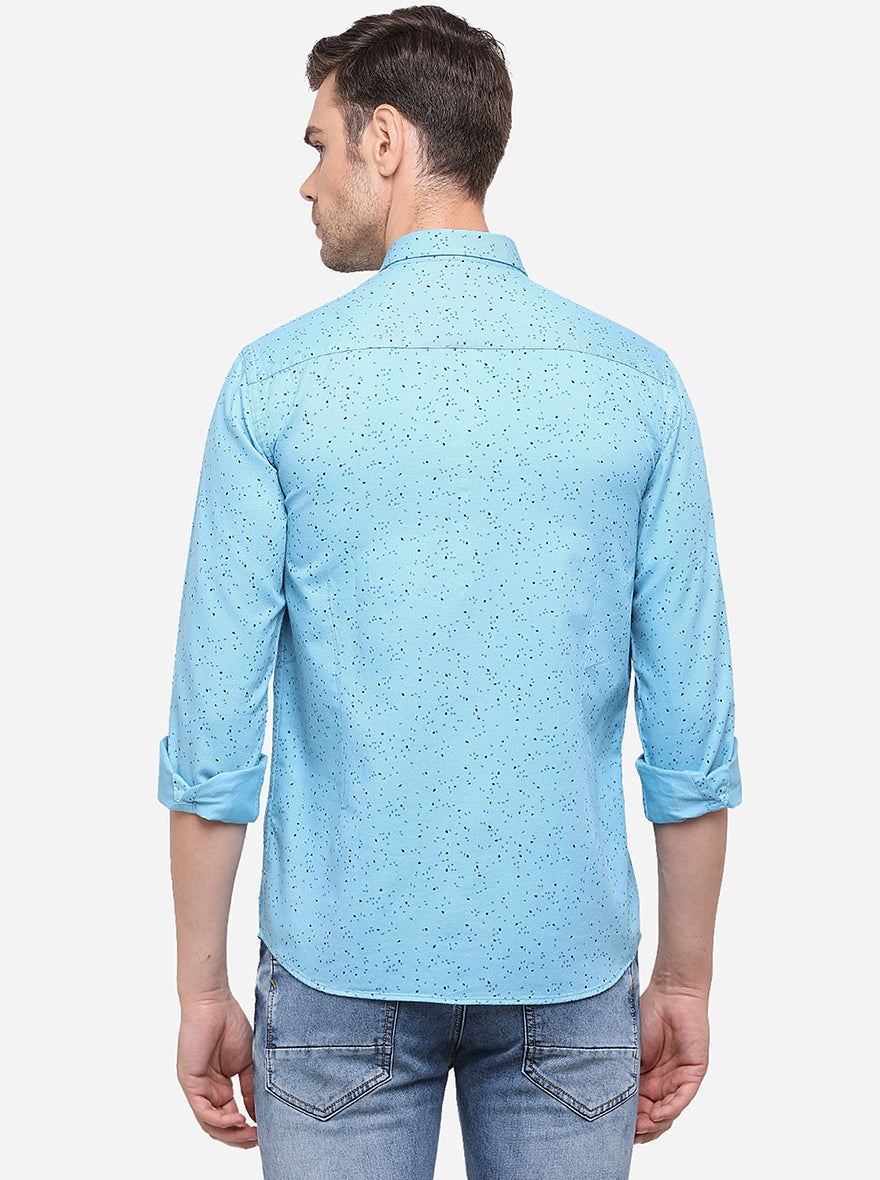 Sky Blue Printed Slim Fit Semi Casual Shirt | Pehervi