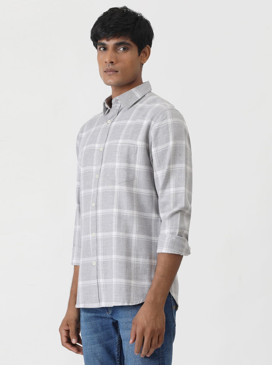 Grey Checked Slim Fit Casual Shirt | pehervi
