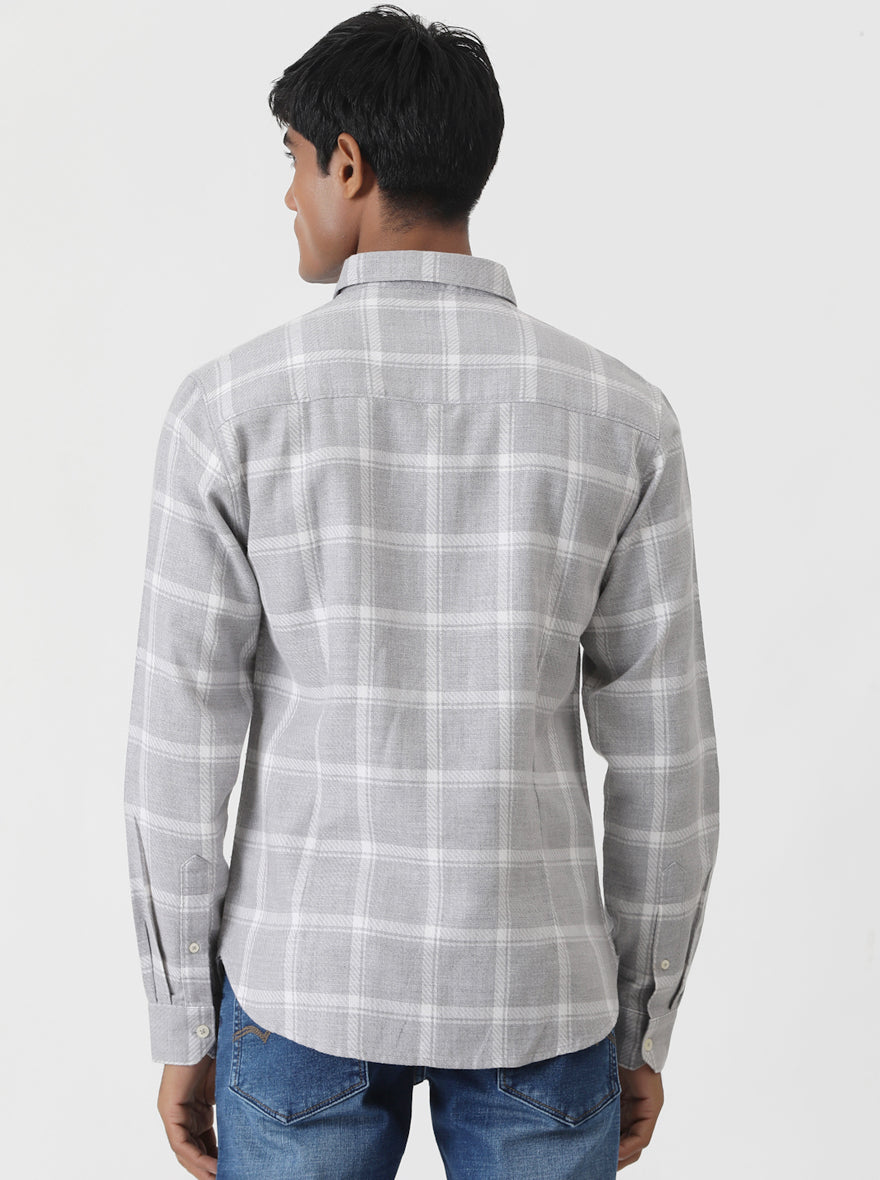 Grey Checked Slim Fit Casual Shirt | pehervi