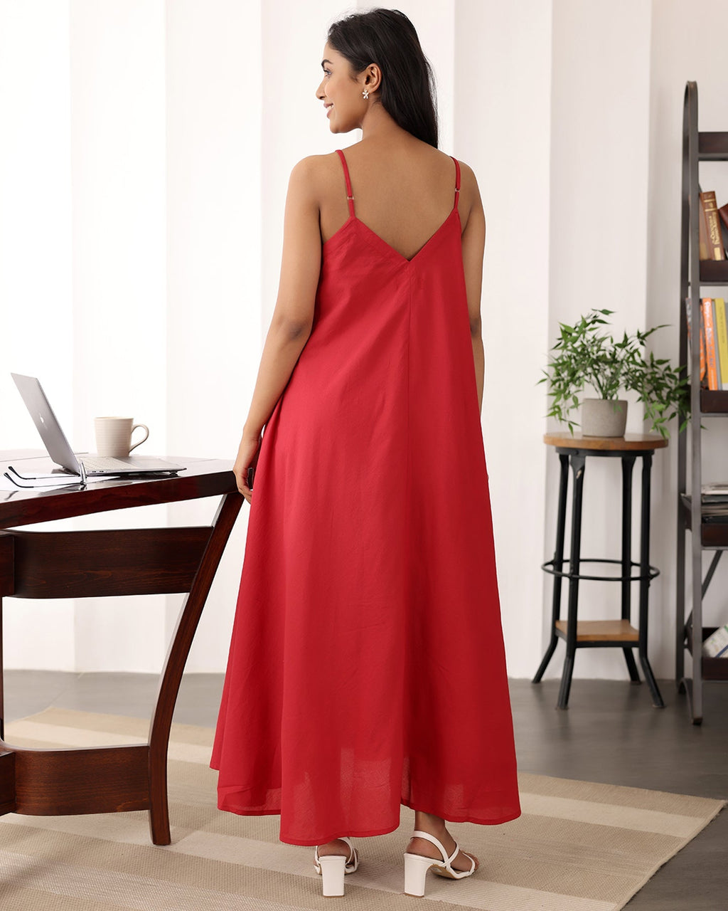 Red Strappy Cotton Maxi Dress