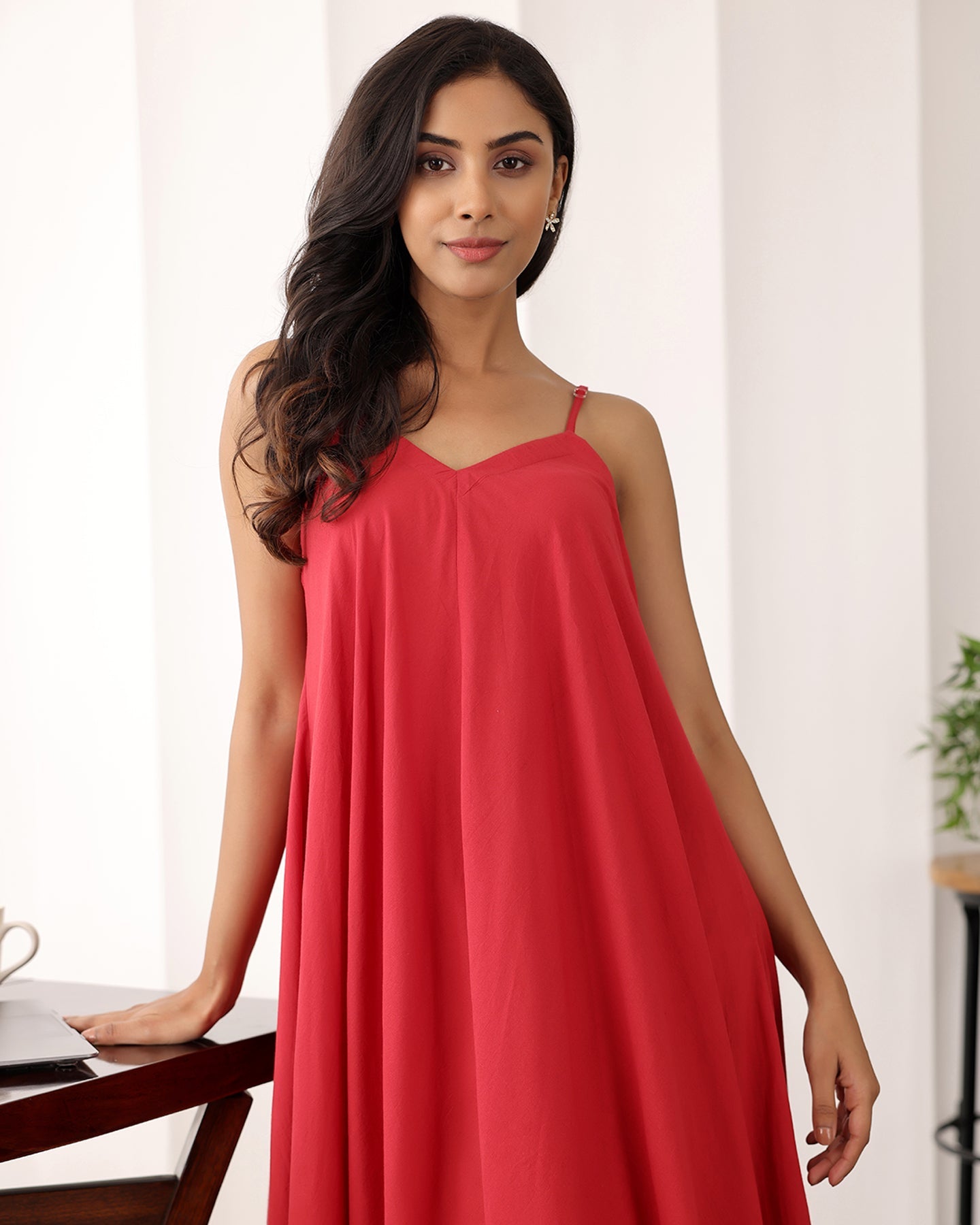 Red Strappy Cotton Maxi Dress