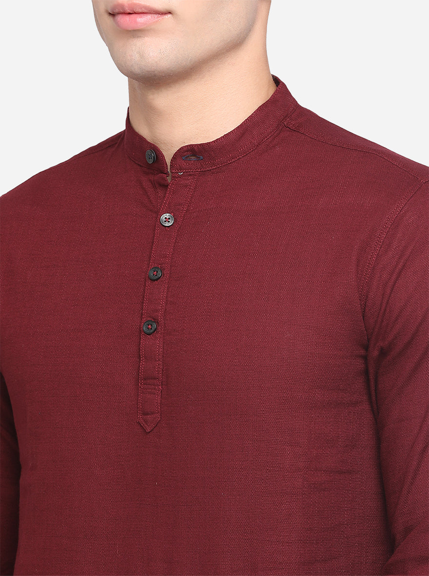 Ruby Wine Solid Slim Fit Short Kurta | Pehervi