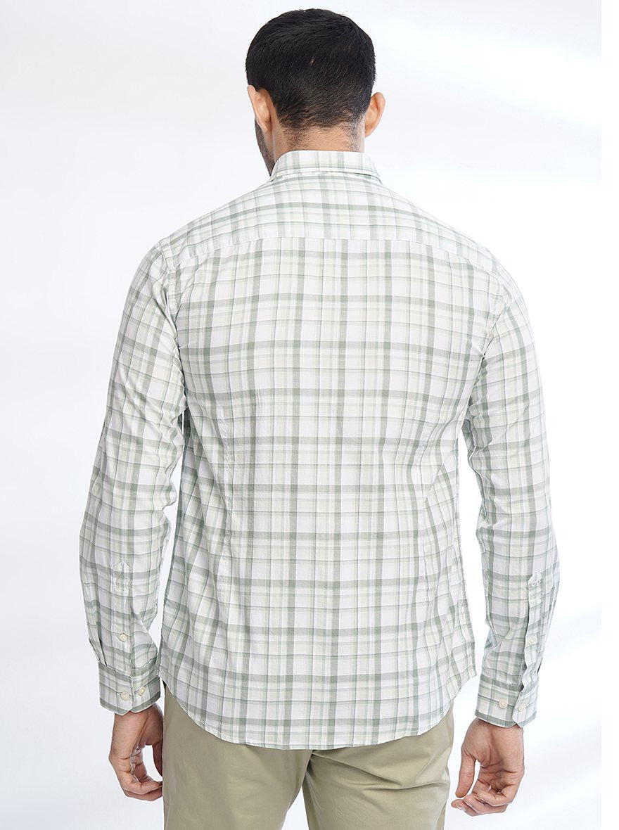 Light Green Checked Slim Fit Semi Casual Shirt | Pehervi