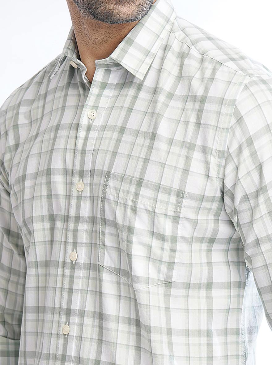 Light Green Checked Slim Fit Semi Casual Shirt | Pehervi