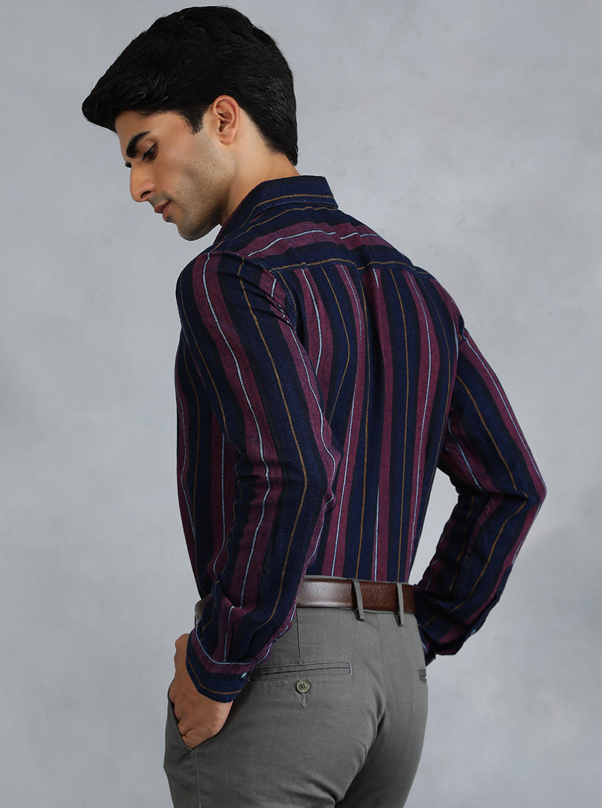 Blue Striped Slim Fit Casual Shirt | pehervi