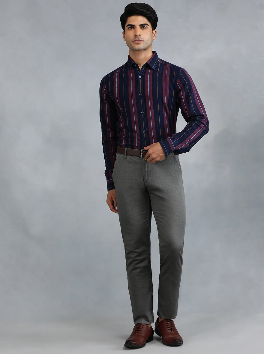 Blue Striped Slim Fit Casual Shirt | pehervi