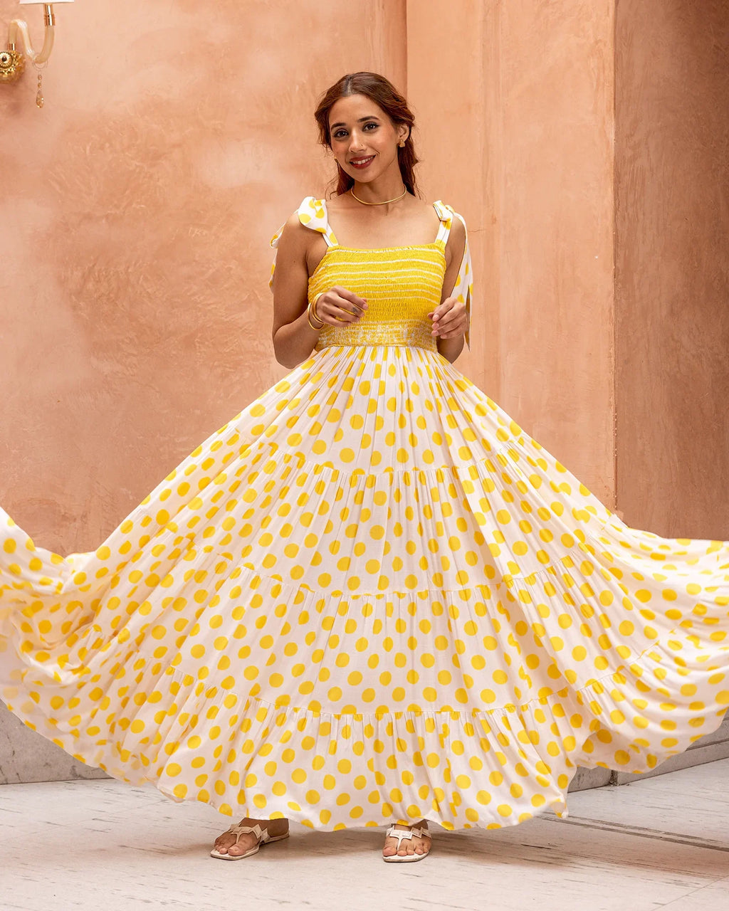 Yellow Smocked & Polka Dress