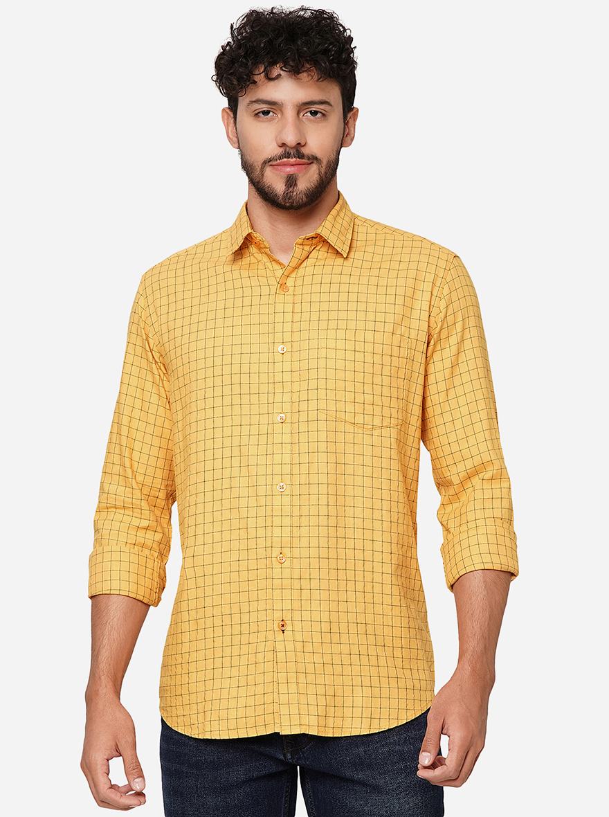 Yellow Checked Smart Fit Semi Casual Shirt | Pehervi