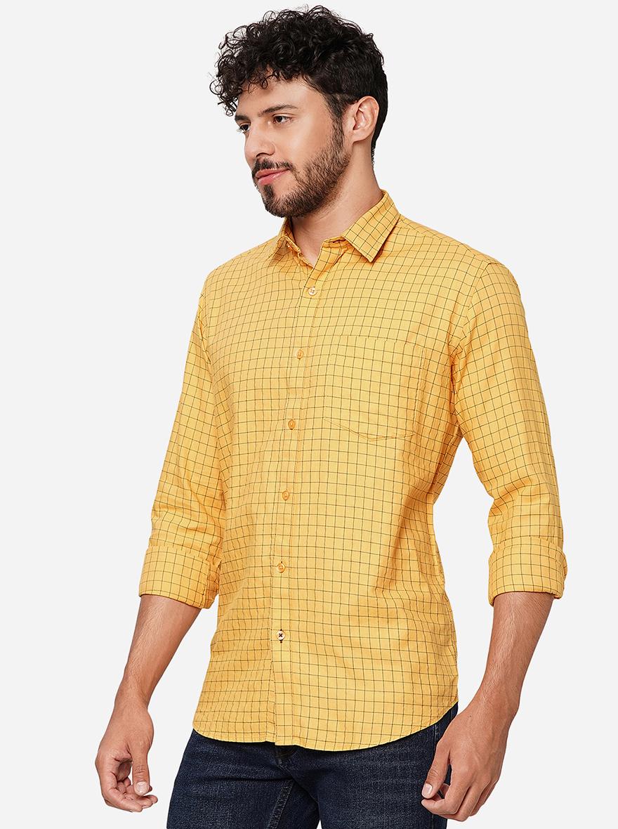 Yellow Checked Smart Fit Semi Casual Shirt | Pehervi