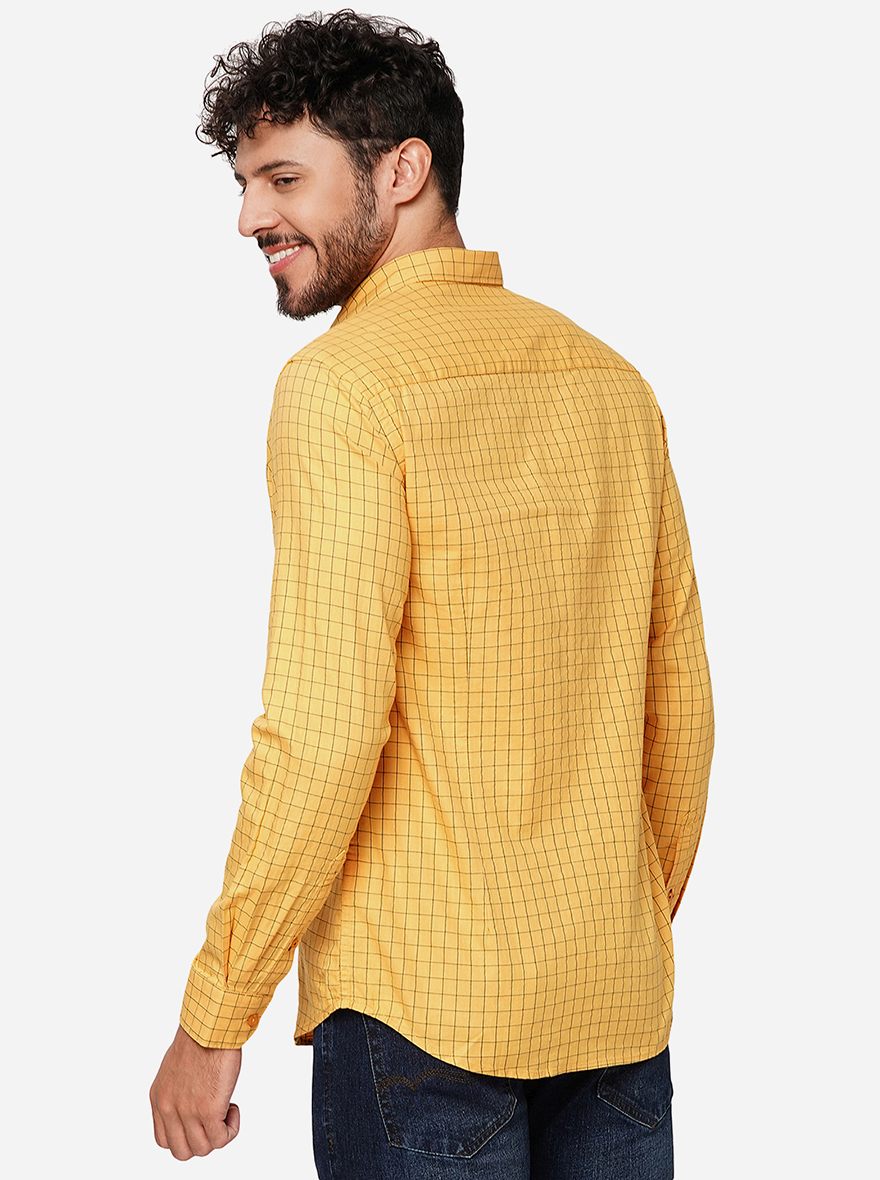 Yellow Checked Smart Fit Semi Casual Shirt | Pehervi