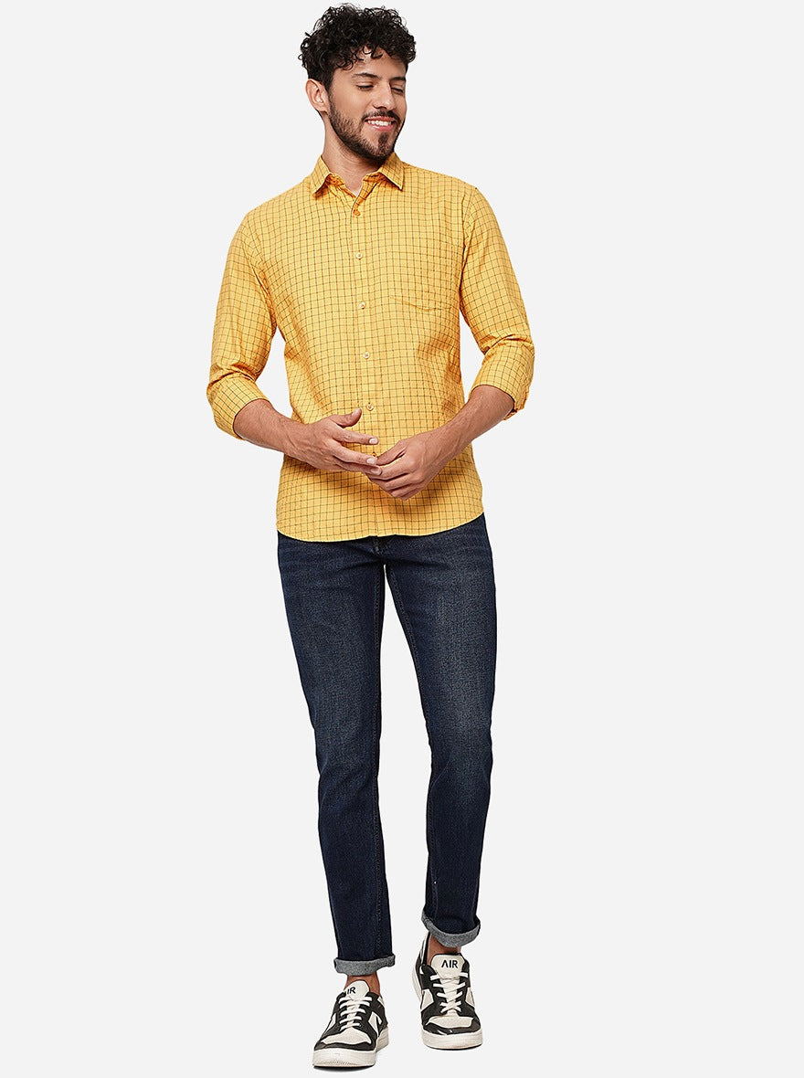 Yellow Checked Smart Fit Semi Casual Shirt | Pehervi