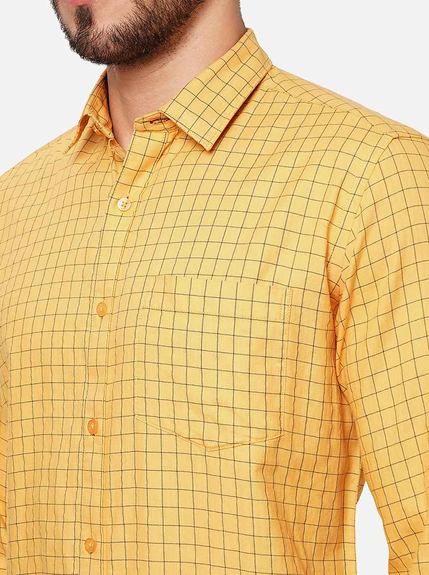 Yellow Checked Smart Fit Semi Casual Shirt | Pehervi