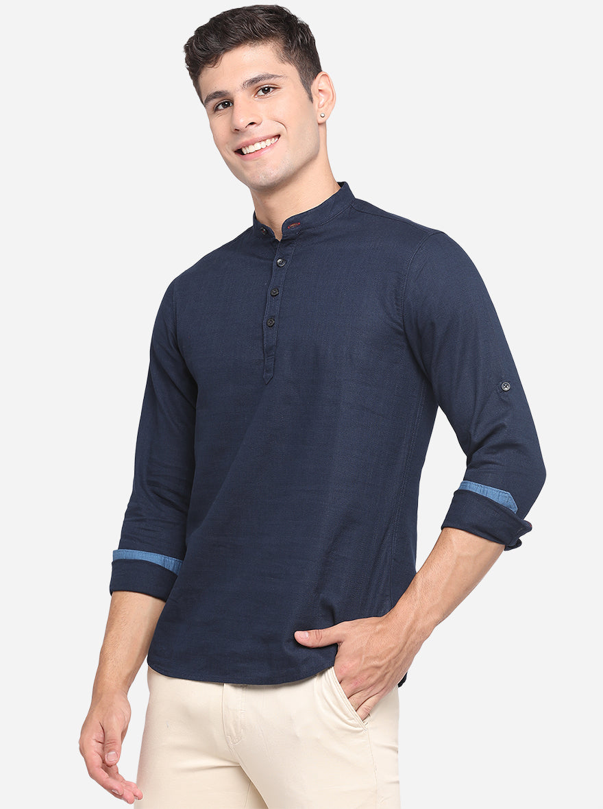 Dress Blue Solid Slim Fit Short Kurta | Pehervi