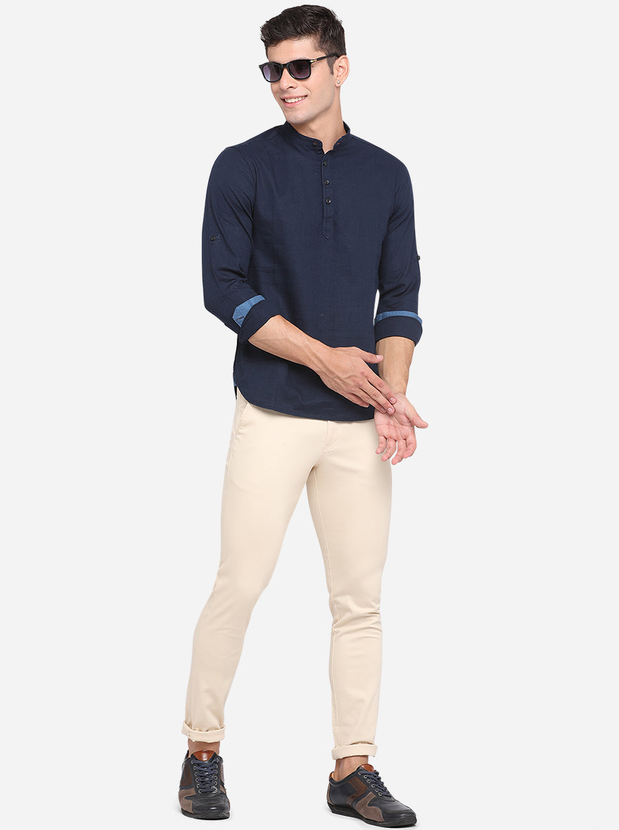 Dress Blue Solid Slim Fit Short Kurta | Pehervi