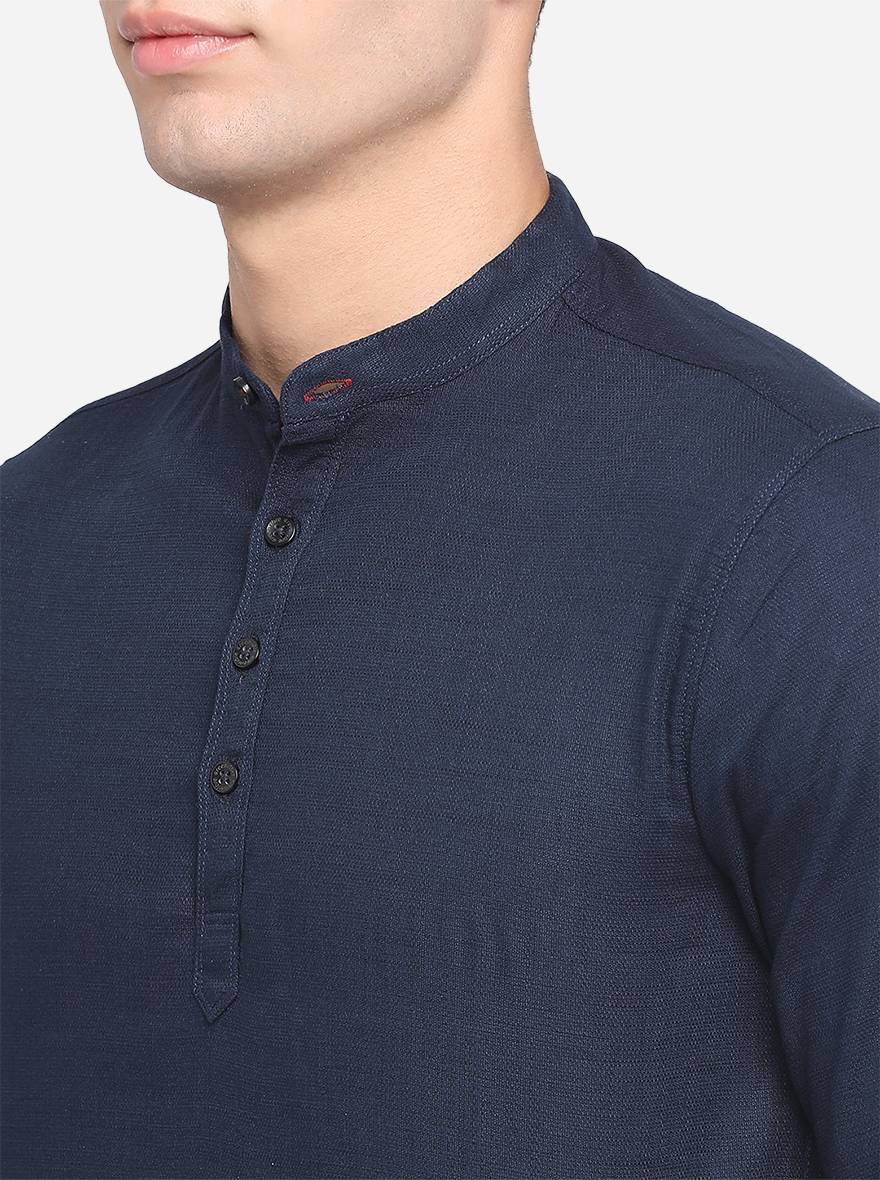 Dress Blue Solid Slim Fit Short Kurta | Pehervi