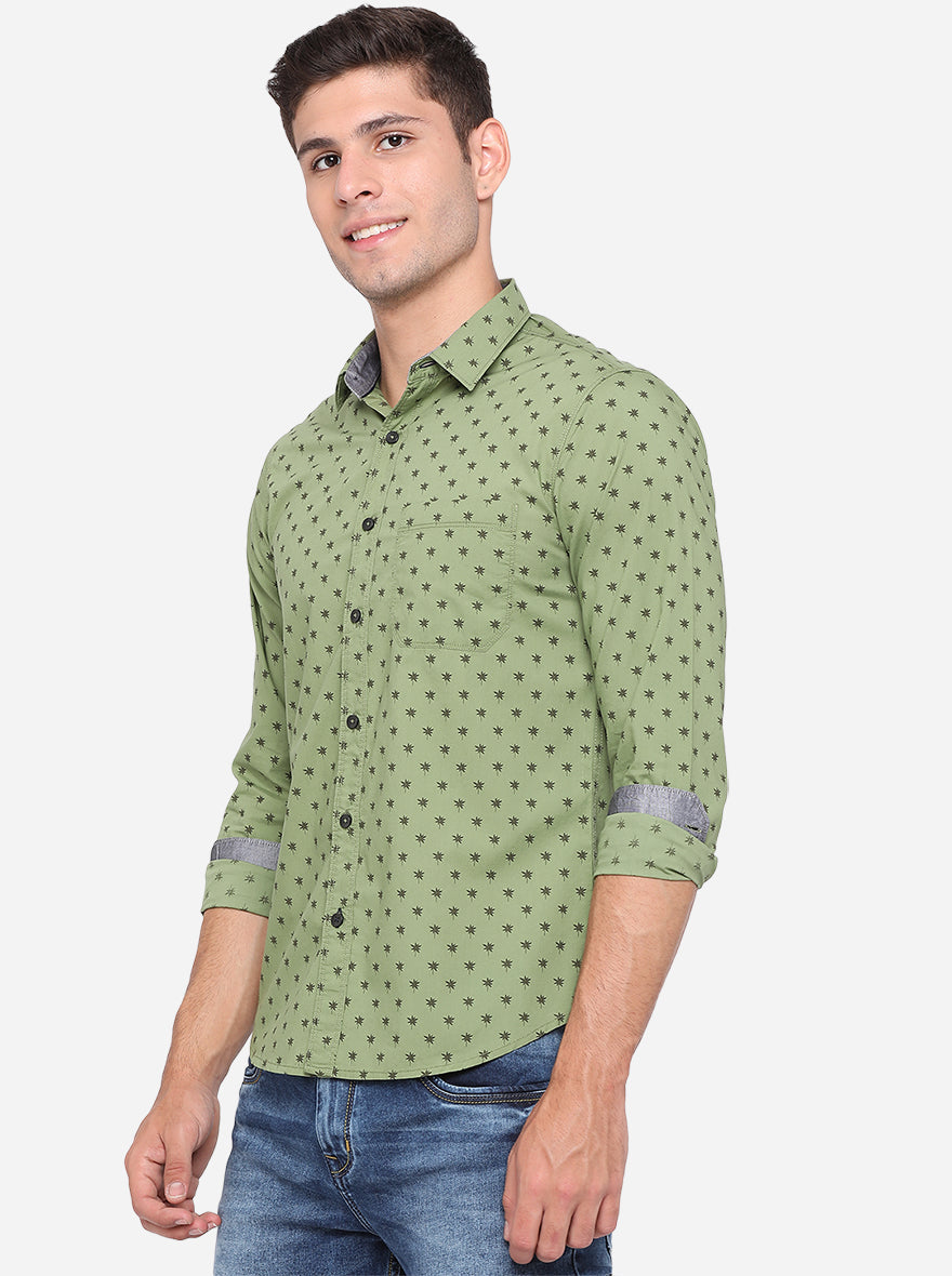 Meadow Green Printed Slim Fit Semi Casual Shirt | Pehervi