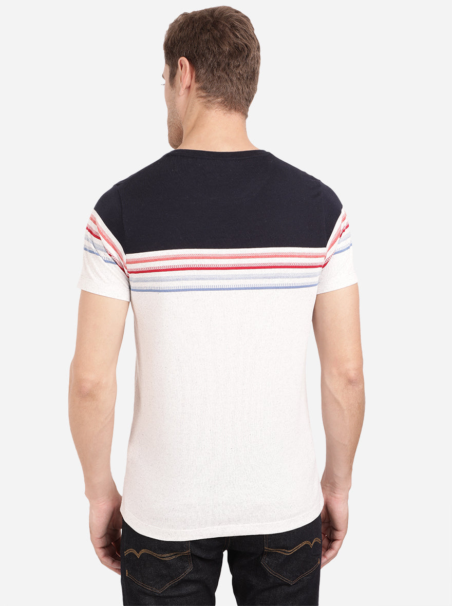 Navy Blue & White Striped Slim Fit T-Shirt | pehervi