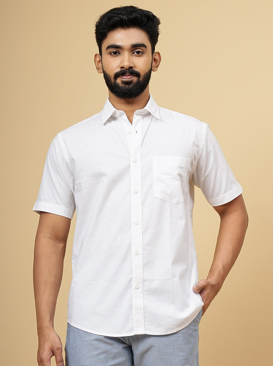 White Solid Smart Fit Semi Casual Shirt | Pehervi