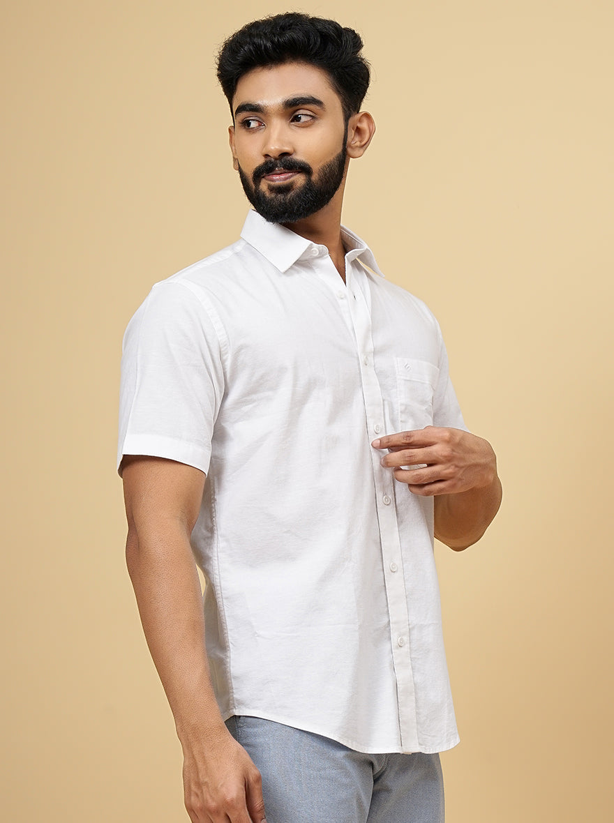 White Solid Smart Fit Semi Casual Shirt | Pehervi