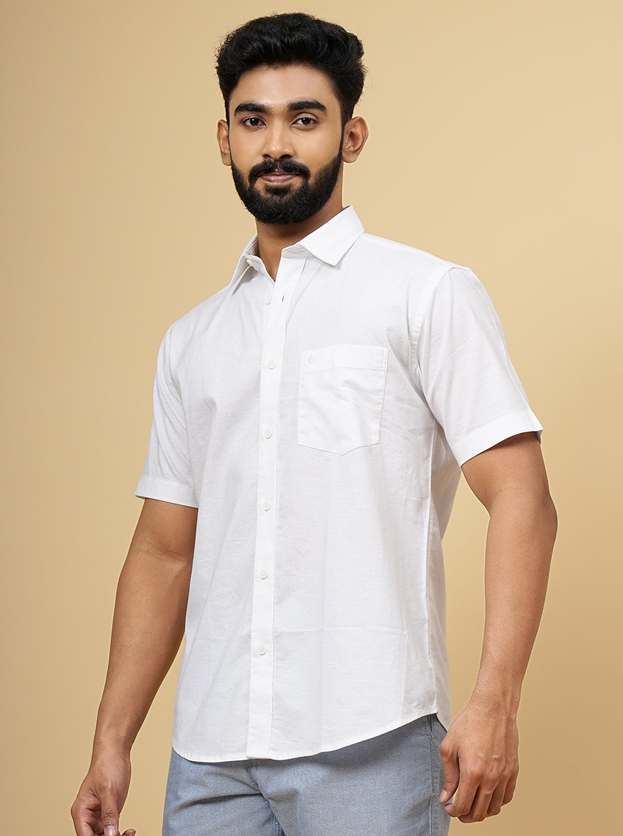 White Solid Smart Fit Semi Casual Shirt | Pehervi