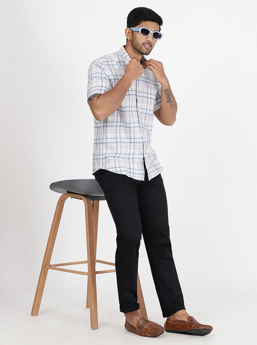 Light Blue Checked Slim Fit Semi Casual Shirt | Pehervi