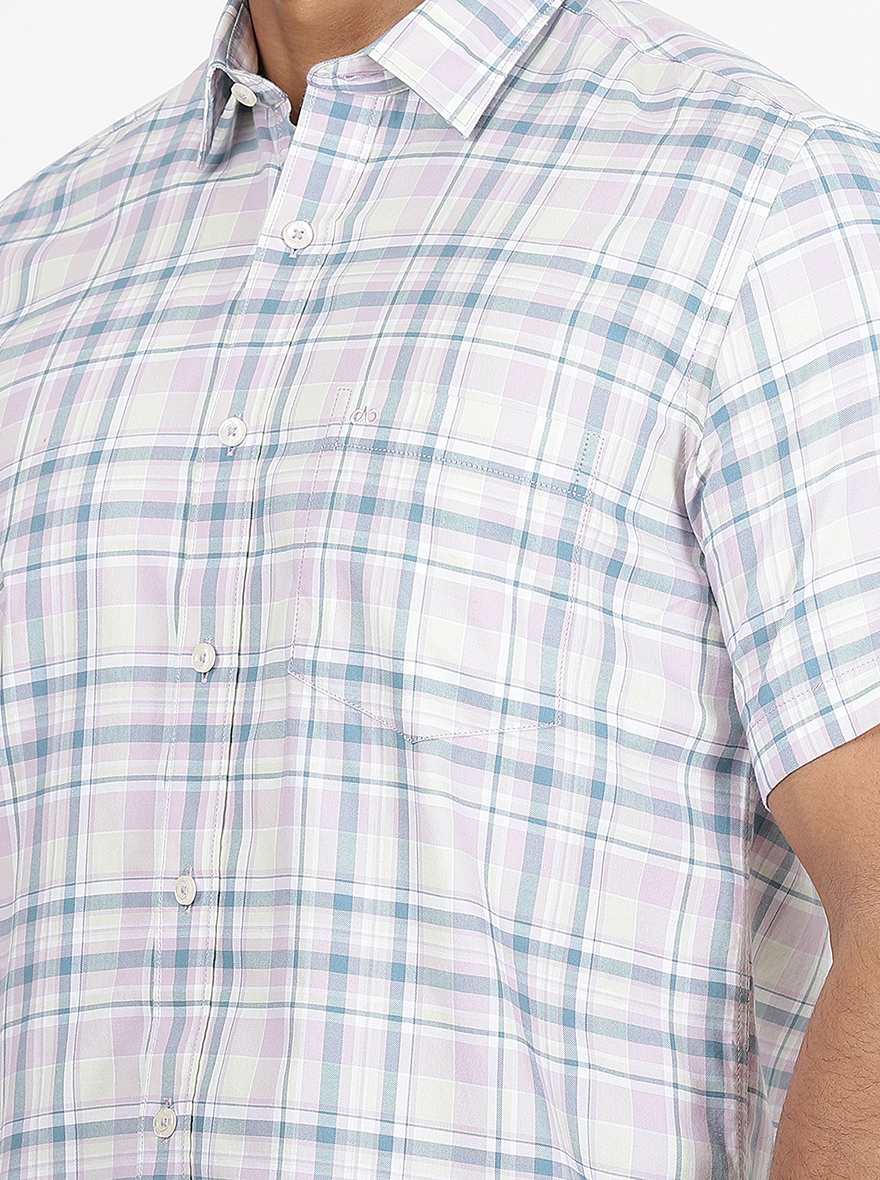 Light Blue Checked Slim Fit Semi Casual Shirt | Pehervi