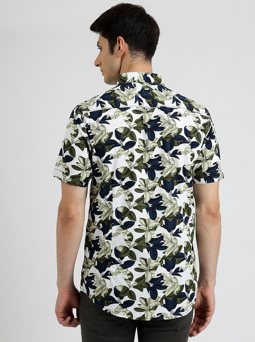Green Printed Slim Fit Casual Shirt | pehervi
