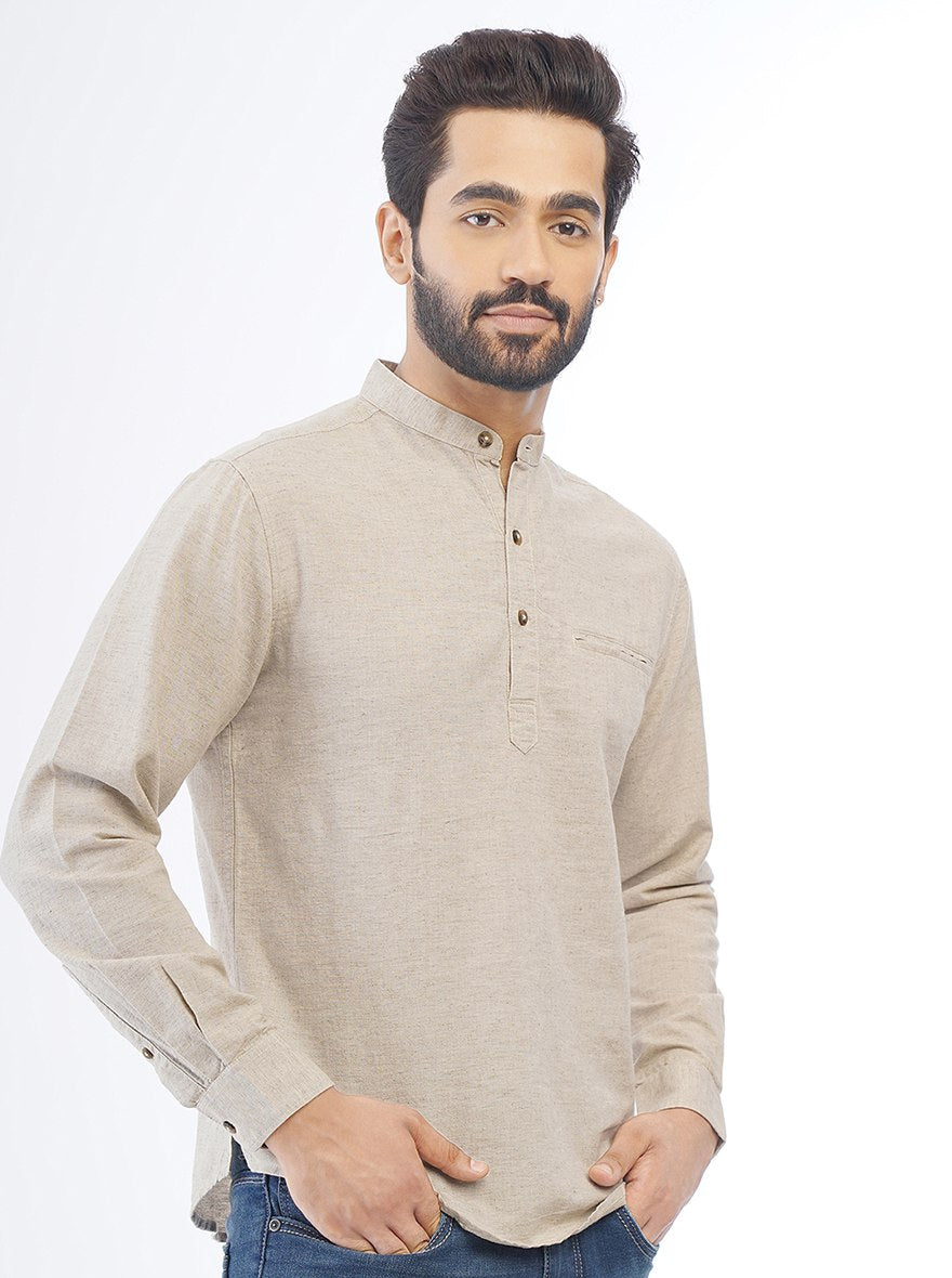 Khaki Solid Slim Fit Casual Shirt | pehervi