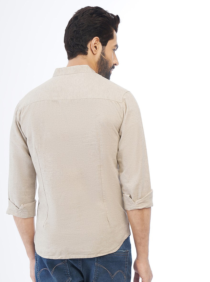 Khaki Solid Slim Fit Casual Shirt | pehervi