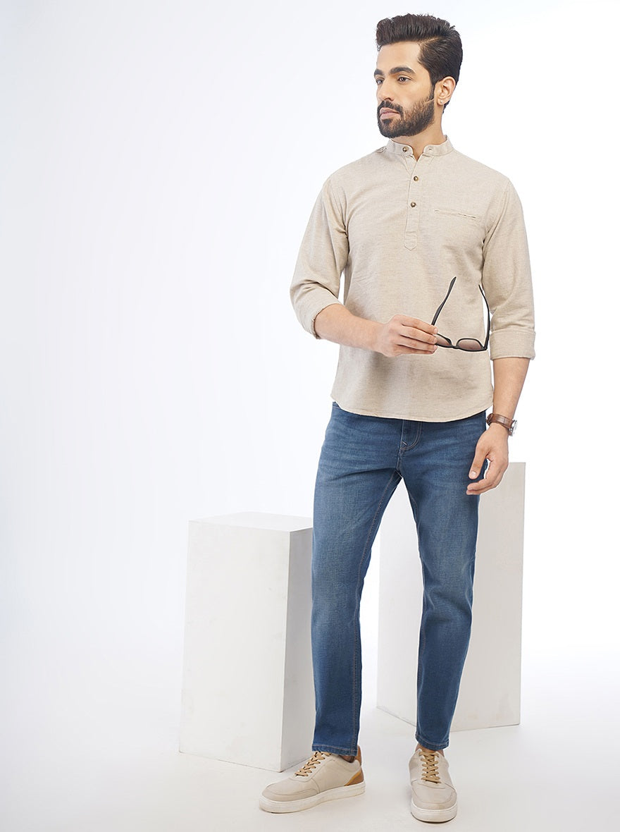 Khaki Solid Slim Fit Casual Shirt | pehervi