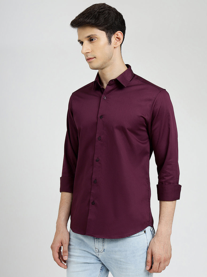 Wine Solid Slim Fit Casual Shirt | pehervi