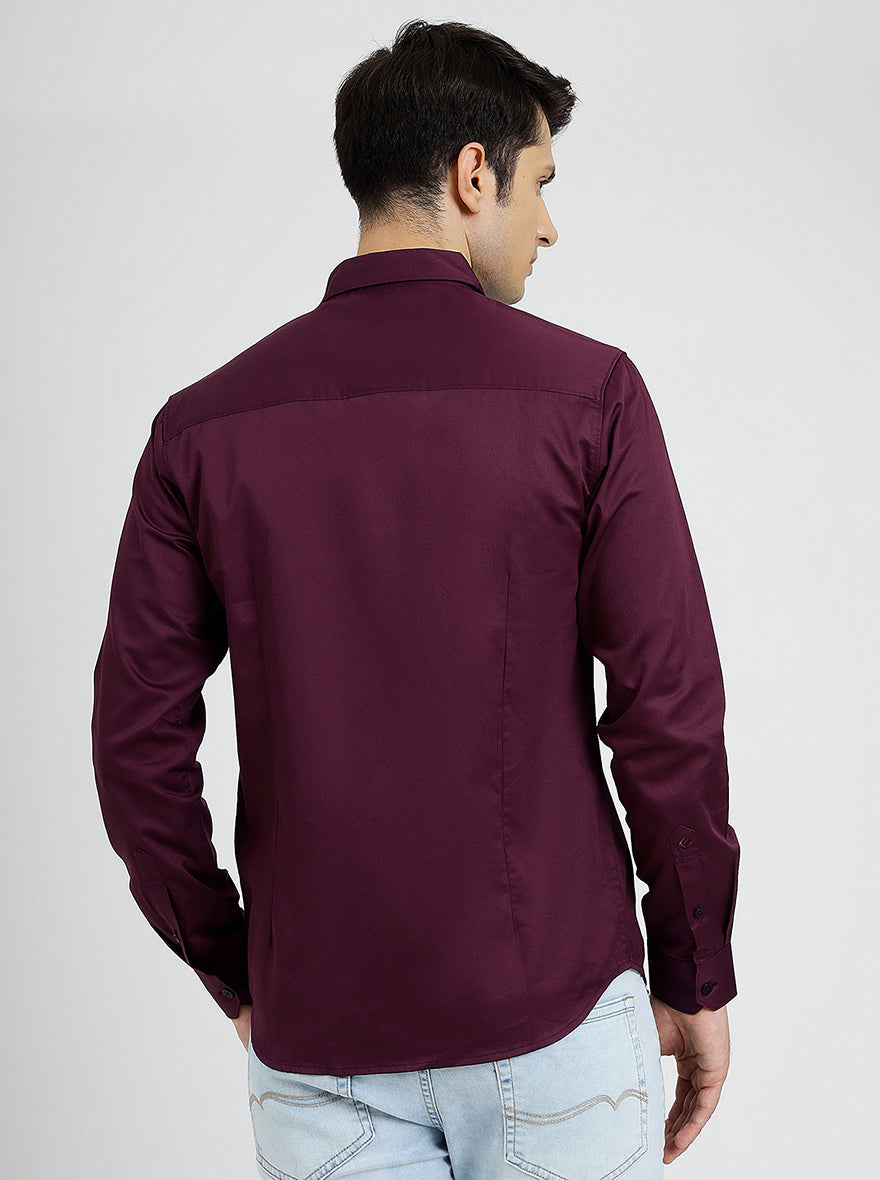 Wine Solid Slim Fit Casual Shirt | pehervi