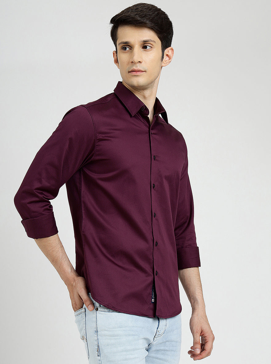 Wine Solid Slim Fit Casual Shirt | pehervi