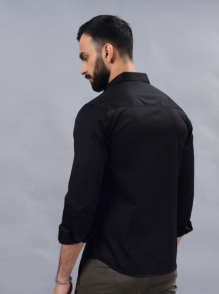 Black Solid Slim Fit Casual Shirt | pehervi