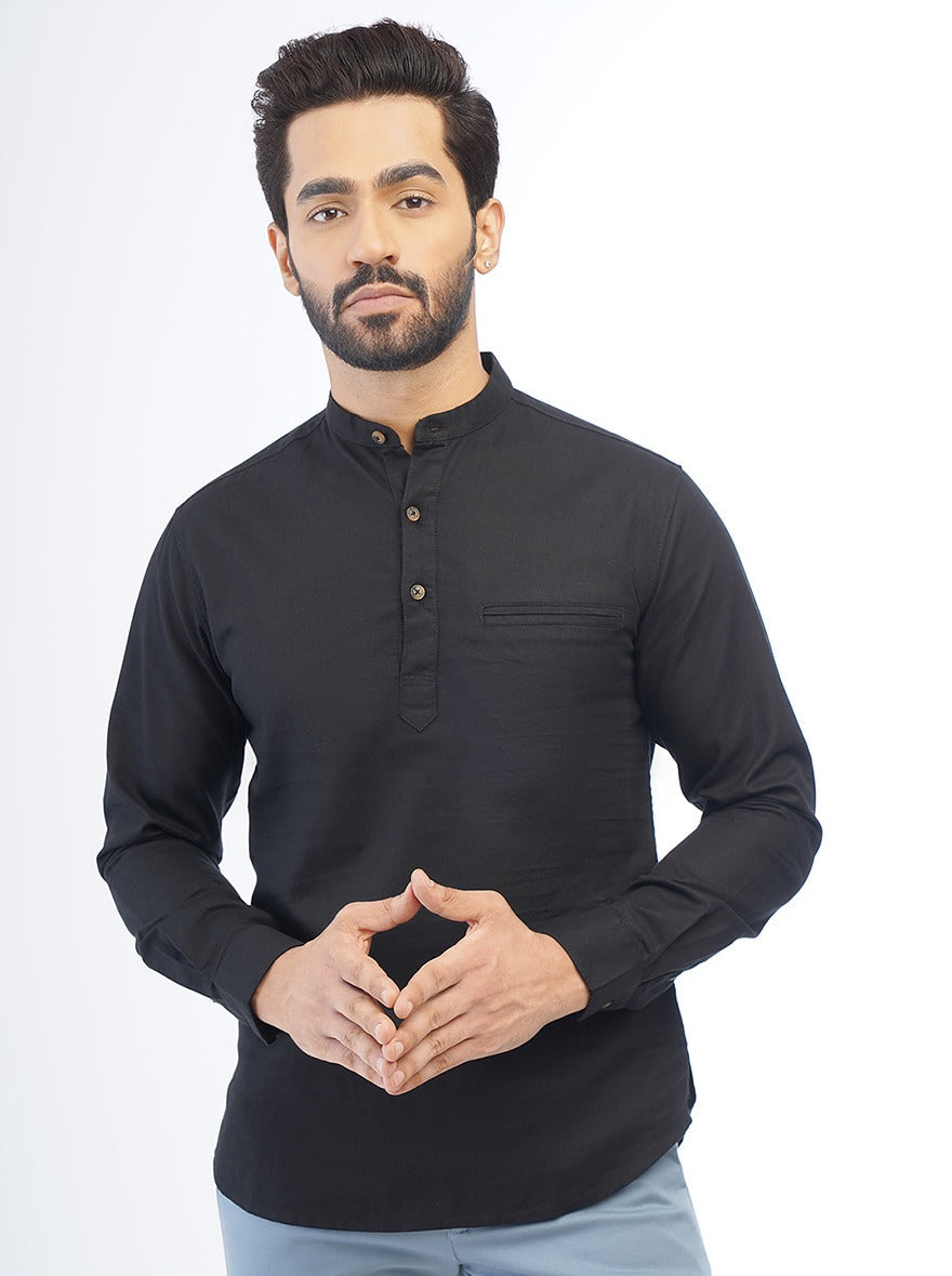 Black Solid Slim Fit Casual Shirt | pehervi