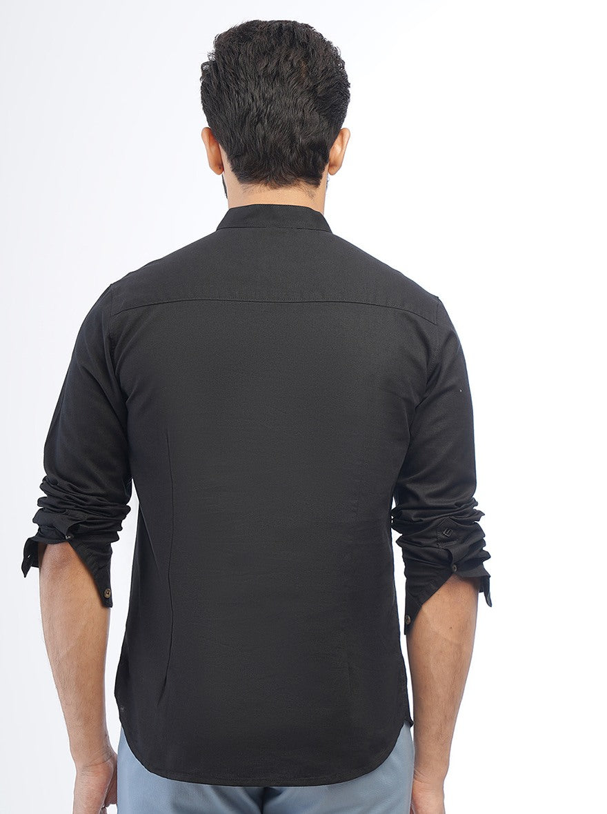 Black Solid Slim Fit Casual Shirt | pehervi