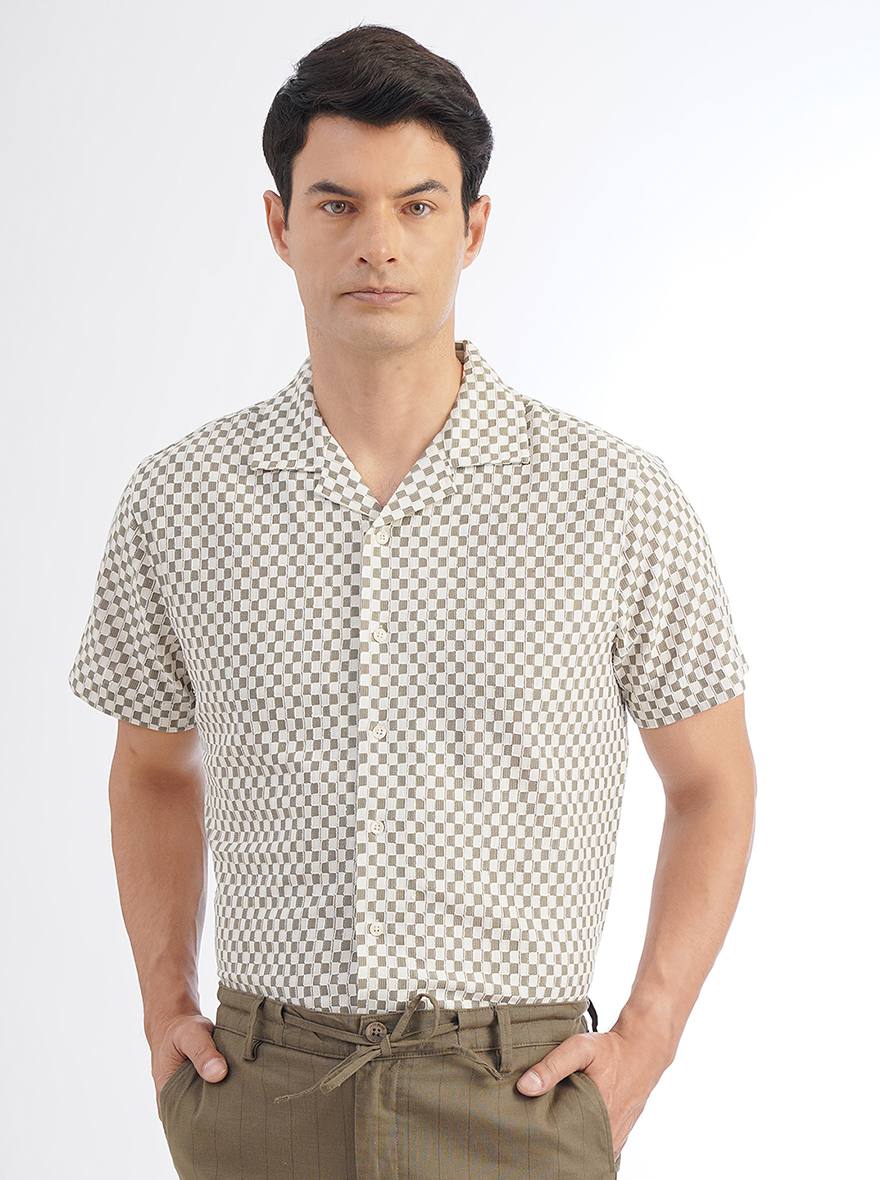Grey Striped Slim Fit Casual Shirt | pehervi