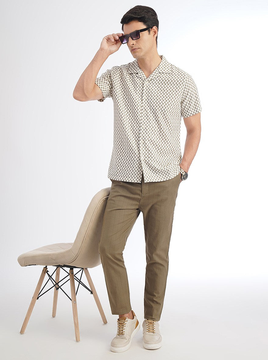 Grey Striped Slim Fit Casual Shirt | pehervi