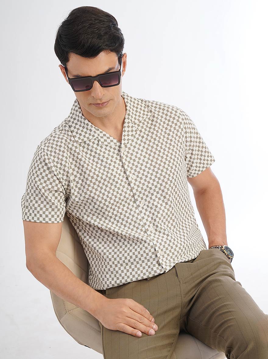 Grey Striped Slim Fit Casual Shirt | pehervi
