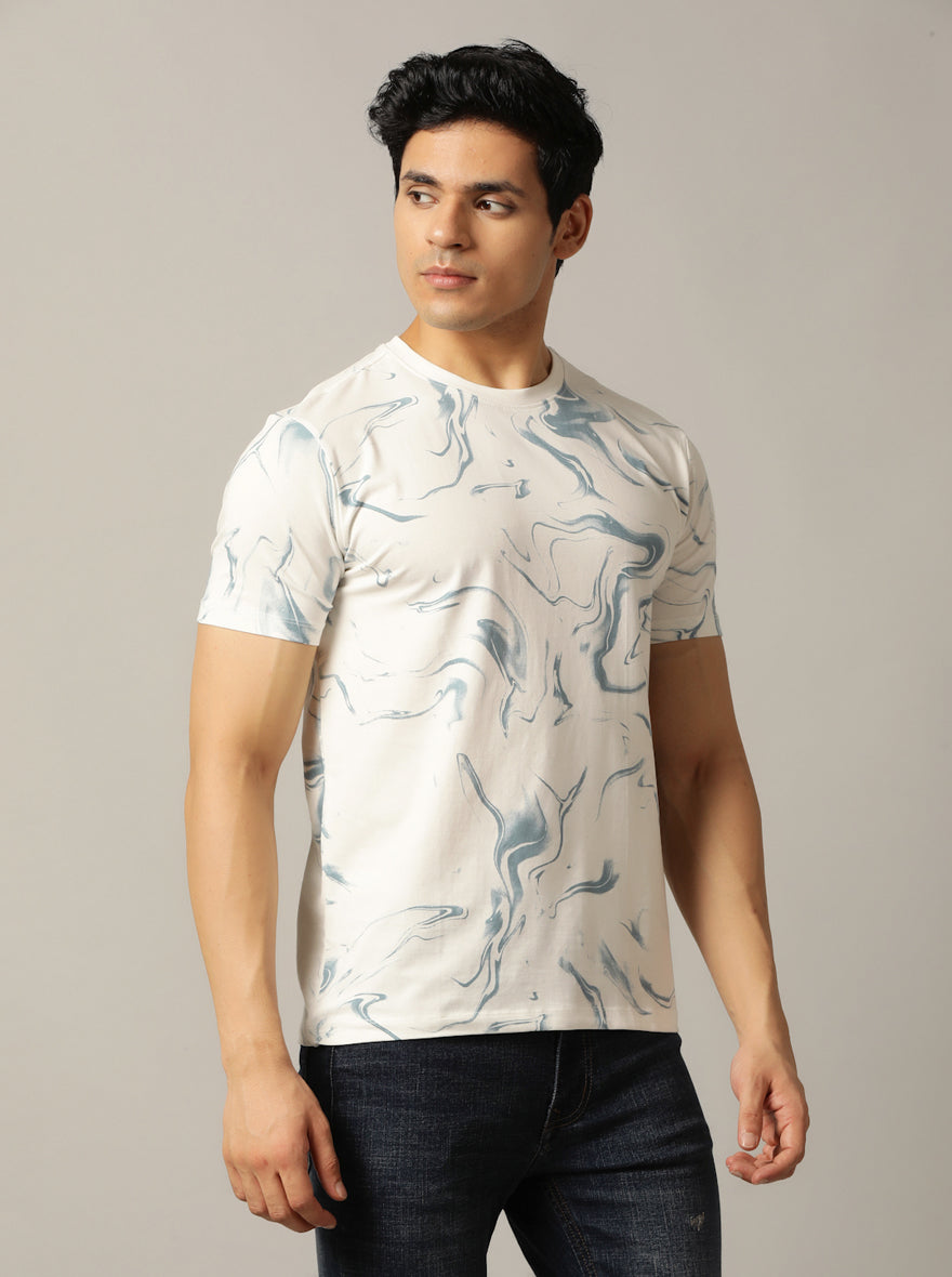 White Printed Slim Fit T-Shirt | pehervi