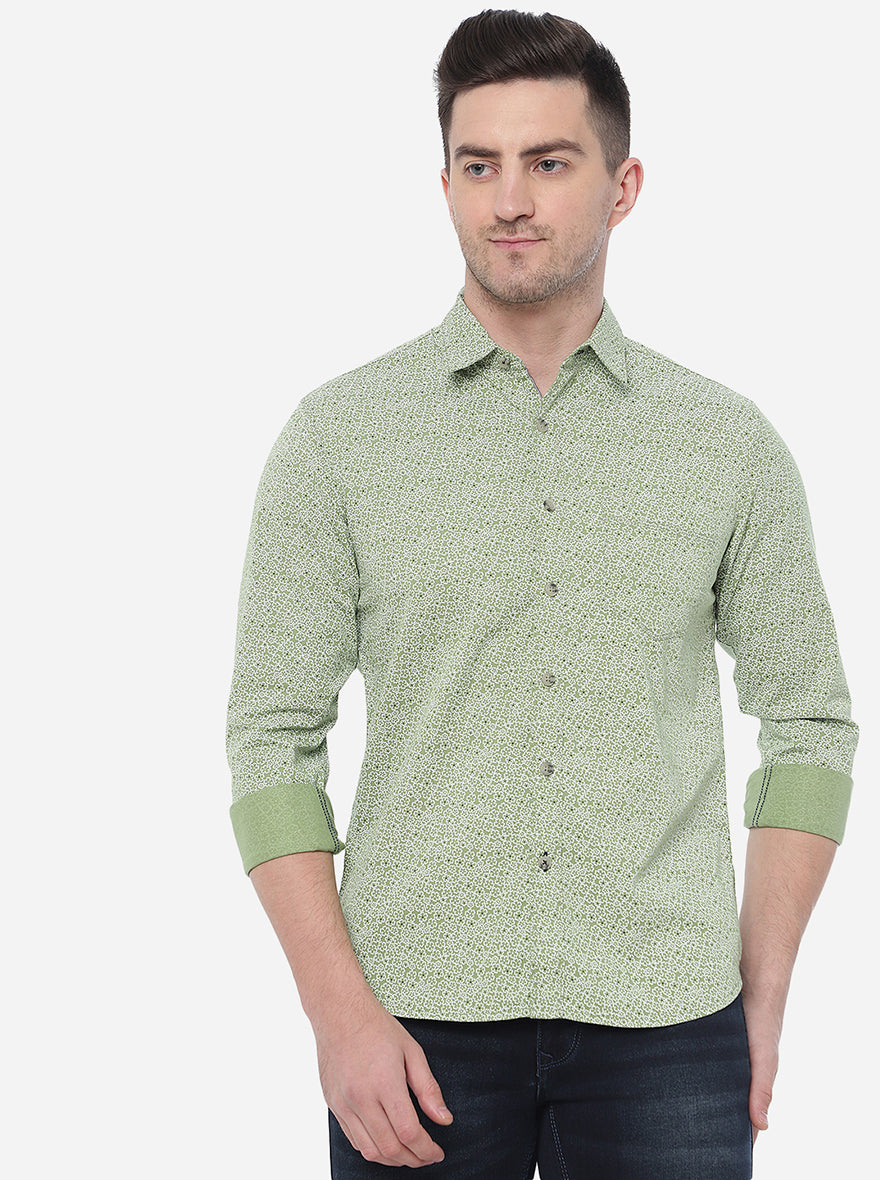 Fair Green Printed Slim Fit Semi Casual Shirt | Pehervi