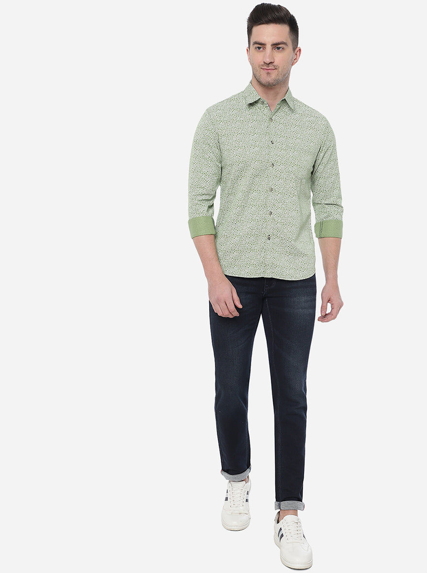 Fair Green Printed Slim Fit Semi Casual Shirt | Pehervi