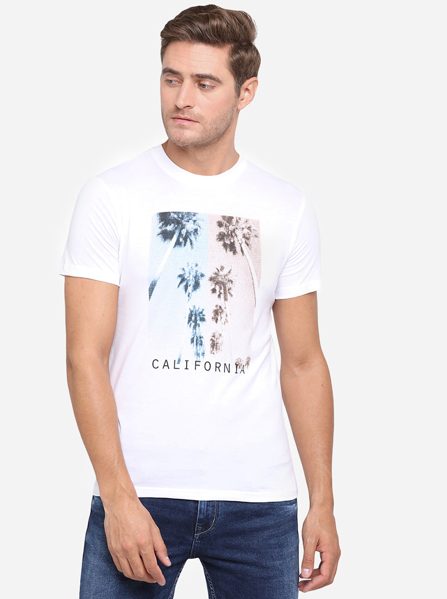 White Printed Slim Fit T-Shirt | pehervi