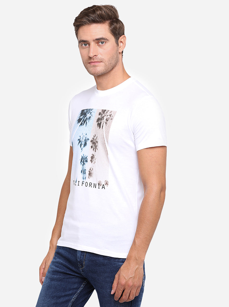 White Printed Slim Fit T-Shirt | pehervi