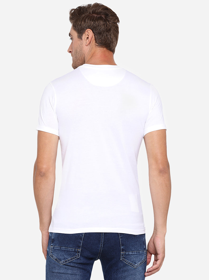 White Printed Slim Fit T-Shirt | pehervi